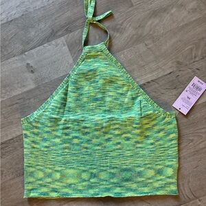 Green and Yellow Knit Halter Top